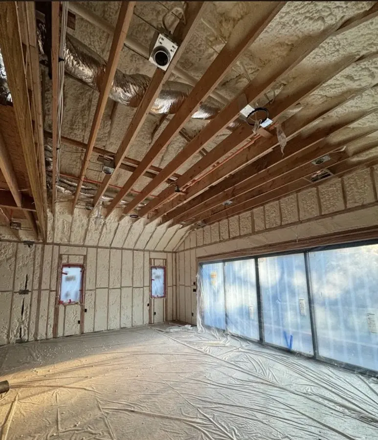 Interior walls and ceiling insulated with spray foam during new construction in Lucerne Valley